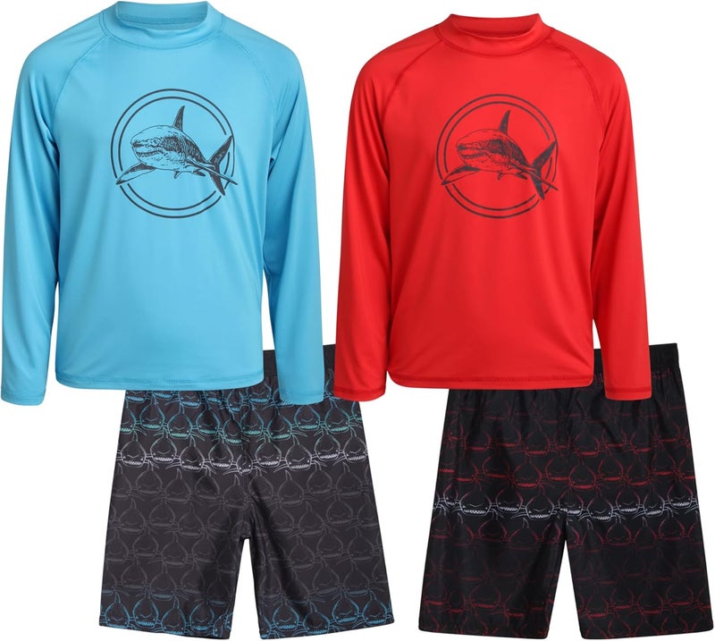 iXtreme Boys Rash Guard Set - 4 Piece UPF 50+ Quick Dry Long Sleeve Swim Shirt and Swim Trunks for Boys (Sizes: 5-14) - Image 1
